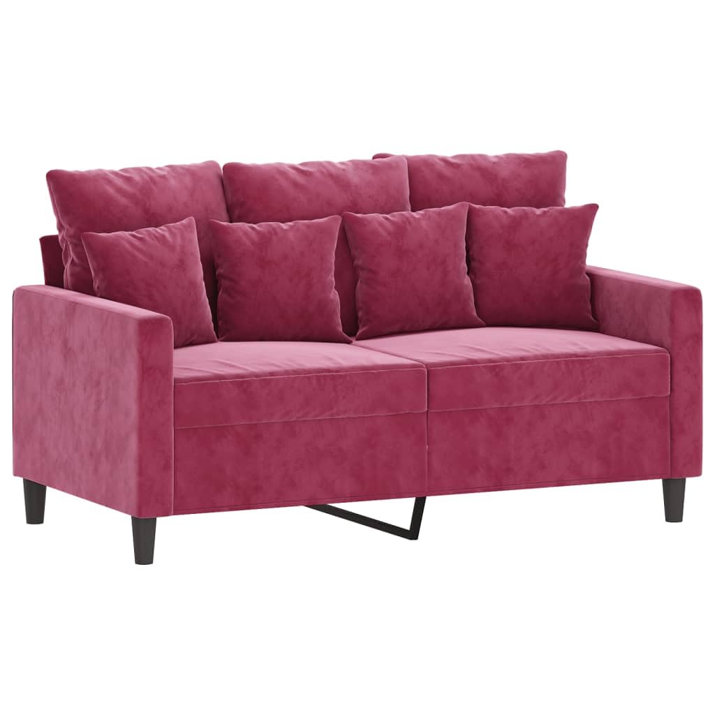 Ensemble de canapé 2 pièces en velours rouge vin avec canapé 2 places et 3 places, 18 coussins, cadre en métal robuste, peu encombrant, pour salon, chambre d'adolescent, chambre d'amis