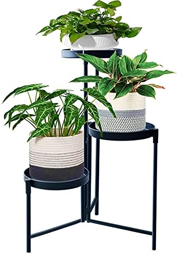 XrFc Plant Stand Indoor Outdoor 3 Tier Tall Metal Potted Multiple Flower Pot Holder Shelf Rustproof Iron Round Supports Planter Plant Rack for Corner Garden Balcony Patio