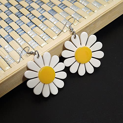 Sunflower Earrings For Women Girls Jewelry Resin Sunflower With Imitation Pearl Pendant Earrings For Women Girls Gifts (White) #TOP3