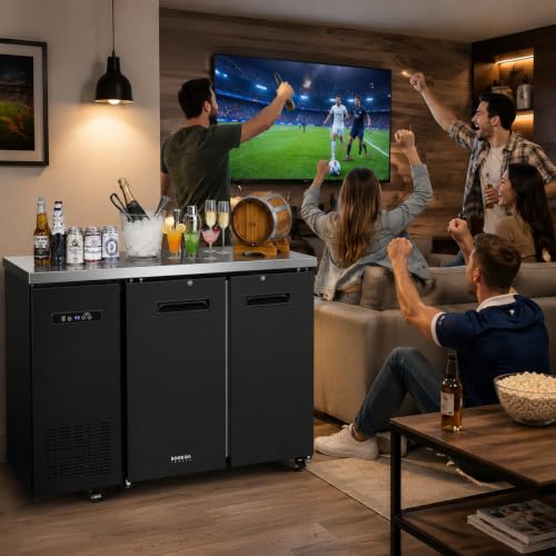 Image of BODEGA BODEGACOOLER Commercial Back Bar Cooler with 2 Solid Doors,12 Cu.Ft Commercial Counter Height Bar Refrigerator,Display Drink Beverage Beer Fridge LED Light,SUS304 Top,4 Casters,Black