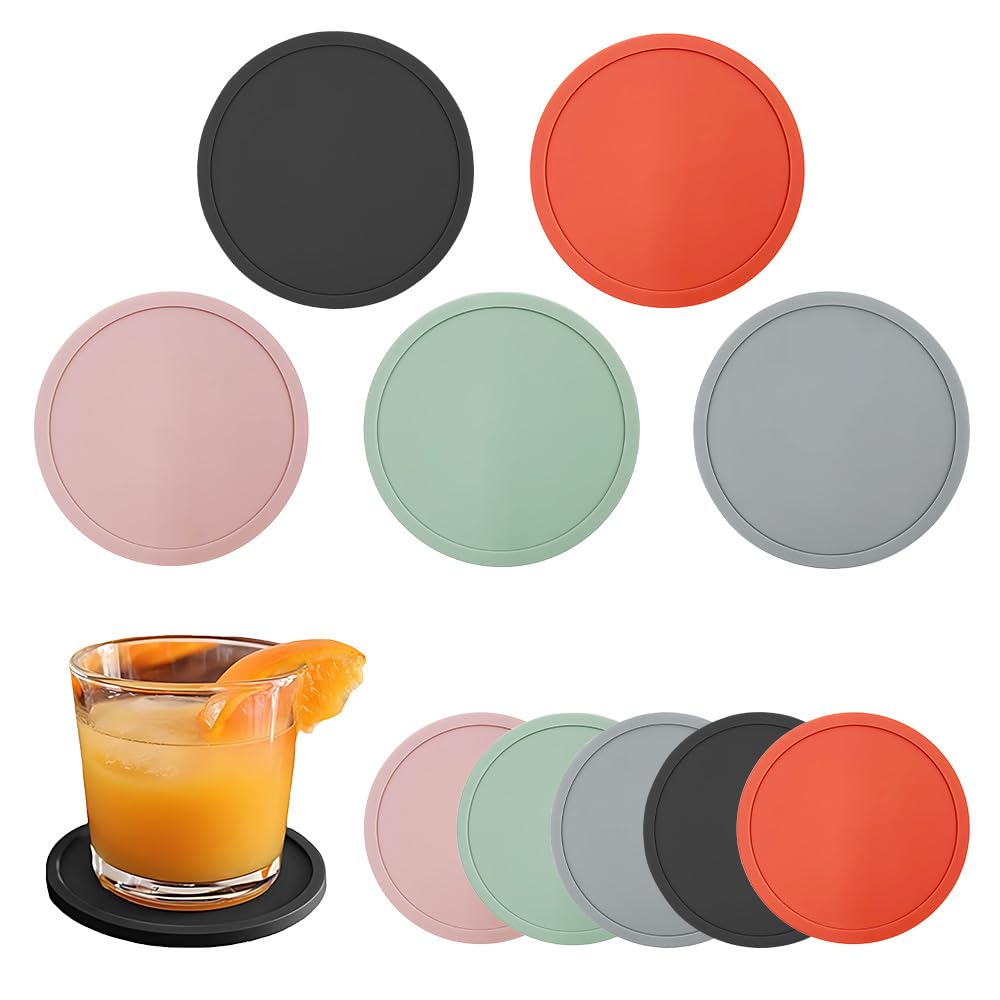 FEIHS 10 pcs Drink Coasters,Silicone Coaster,Non-Slip Cup Mats,Suitable for cup-based beverages,coffee,beer,wine glasses and bottles,making it ideal for both domestic and bar use