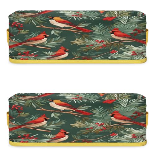 Christmas Birds Bathroom Storage Basket Waterproof Foldable Storage Bins with Handles Decorative Toilet Paper Storage Basket for Organizing for House Bathroom Toiletries Set of 2