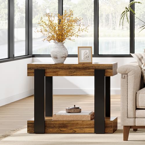 Tribesigns Narrow End Table, 2-Tier Farmhouse Side Table with Storage Shelf for Living Room, Rectangular Night Stand and Bedside Tables for Bedroom, Rustic Brown&Black by Tribesigns - Used condition - Image 8
