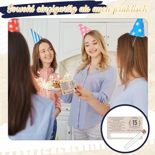 Otuuz Geldgeschenke Geschenke zum 15 Geburtstag für Jungen Mädchen Geschenkset Enthält Holzkarte zum Geburtstag und Reagenzglas Geburtstag Geld Gutschein Verpackung Geschenkverpackung