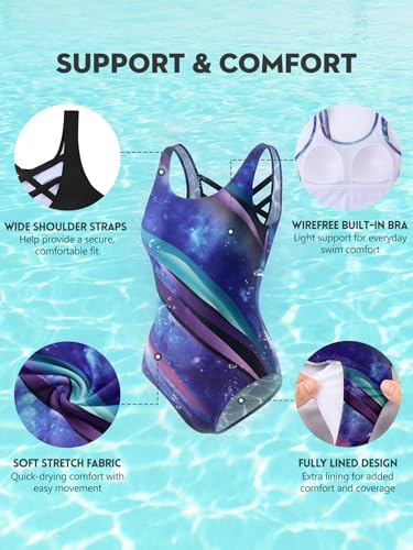 Image of American Trends Athletic One Piece Swimsuits for Women Modest Bathing Suits Criss Cross Back Water Aerobics Swimwear