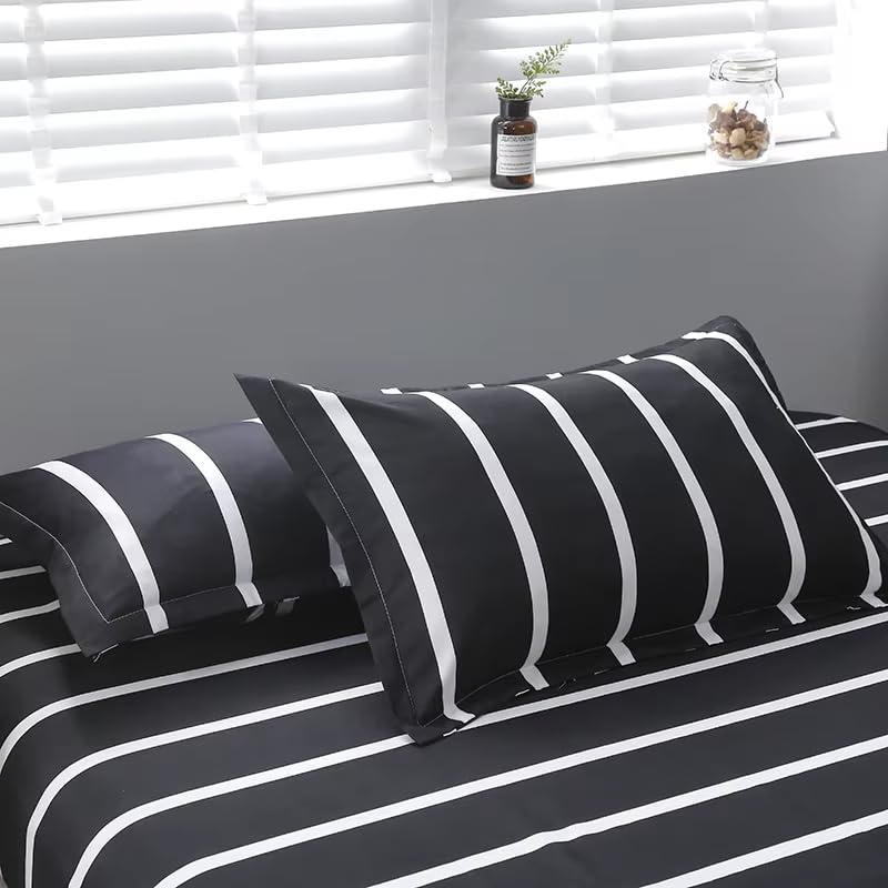 Parure de lit à rayures bicolore réversible avec housse de couette moderne en microfibre