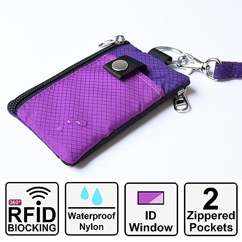 Image of CHENSPRX Minimalist RFID Blocking Small Wallet with ID Window,WaterResistant Zip Id Case Wallet with Lanyard Keychain for Cards,Cash,Travel,Women,Men