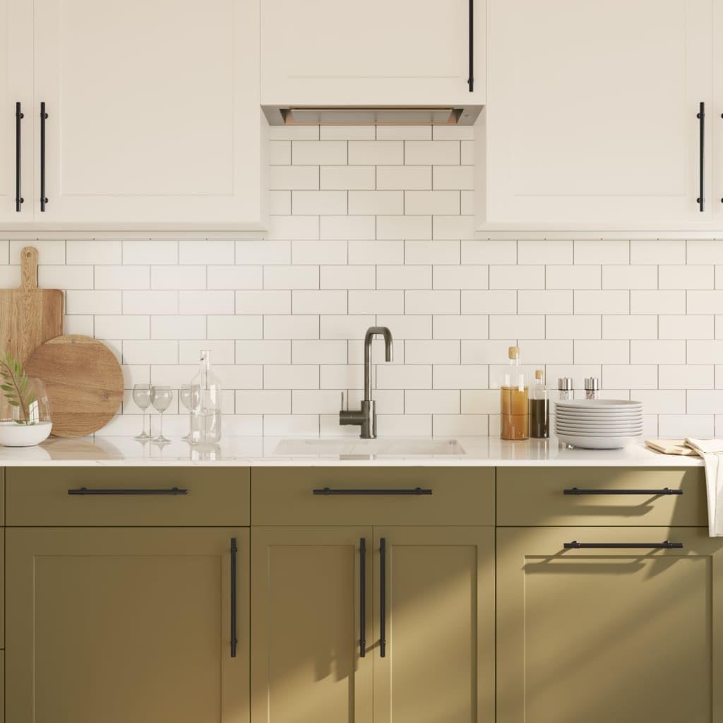 Tiradores de muebles de acero inoxidable con recubrimiento en polvo negro 224 mm Distancia entre orificios 10 unidades para armario, cajón, cocina, baño, diseño vintage, duradero y resistente
