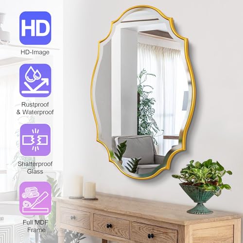 Scalloped Oval Wall Mirror, 24“X36” Gold Bathroom Vanity Mirror, Ornate Decorative Mirror for Living Room, Washroom, Bedroom - Image 4
