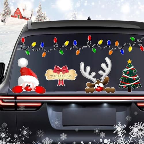 Christmas Reflective Peeking Santa Claus Car Decals Reindeer Christmas Stickers for Car Decorations Refrigerator Window Indoor and Outdoor Xmas Decors (Style_1)