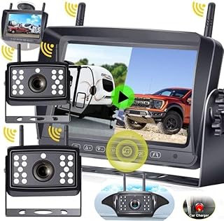 RV Backup Camera Wireless HD 1080P 2 Infrared Night Vision Bluetooth Rear View Cam 7‘’DVR Touch Key Monitor Kit Adapter for Furrion Pre-Wired RV Trailer Truck Camper Van Crane 4 Channels Xinshuoxun K7