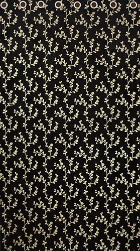 Image of Heavy Velvet Fabric Room Darkening Floral Design Curtains 8 Feet for Door, Black, Pack of 2 Pieces