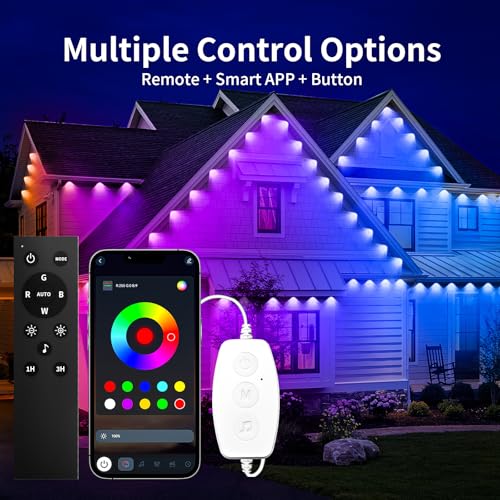 Image of KSIPZE 100ft Permanent Outdoor Lights Waterproof IP67, Smart RGB+IC Eaves LED Lights with App & Button Control, 200+ Dynamic Scene Modes for House Roof, Garden, Christmas, Party Decor