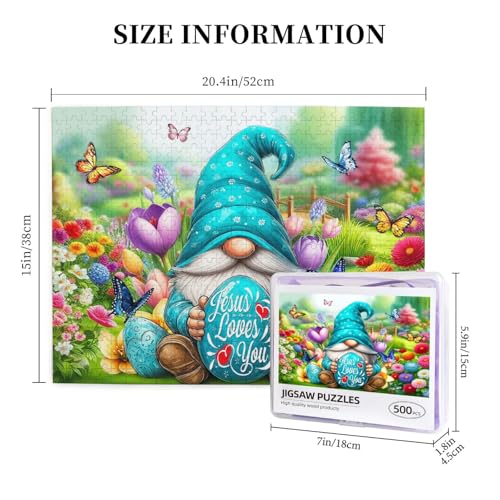 Easter Puzzles for Adults 500 Pieces Gnome Eggs Jigsaw Puzzle for Adults Cute Rabbit with Spring Flowers Wooden Puzzle Easter Gifts Basket Stuffers - image 3
