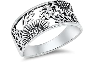 CHOOSE YOUR COLOR - Sterling Silver Filigree Sunflower Ring