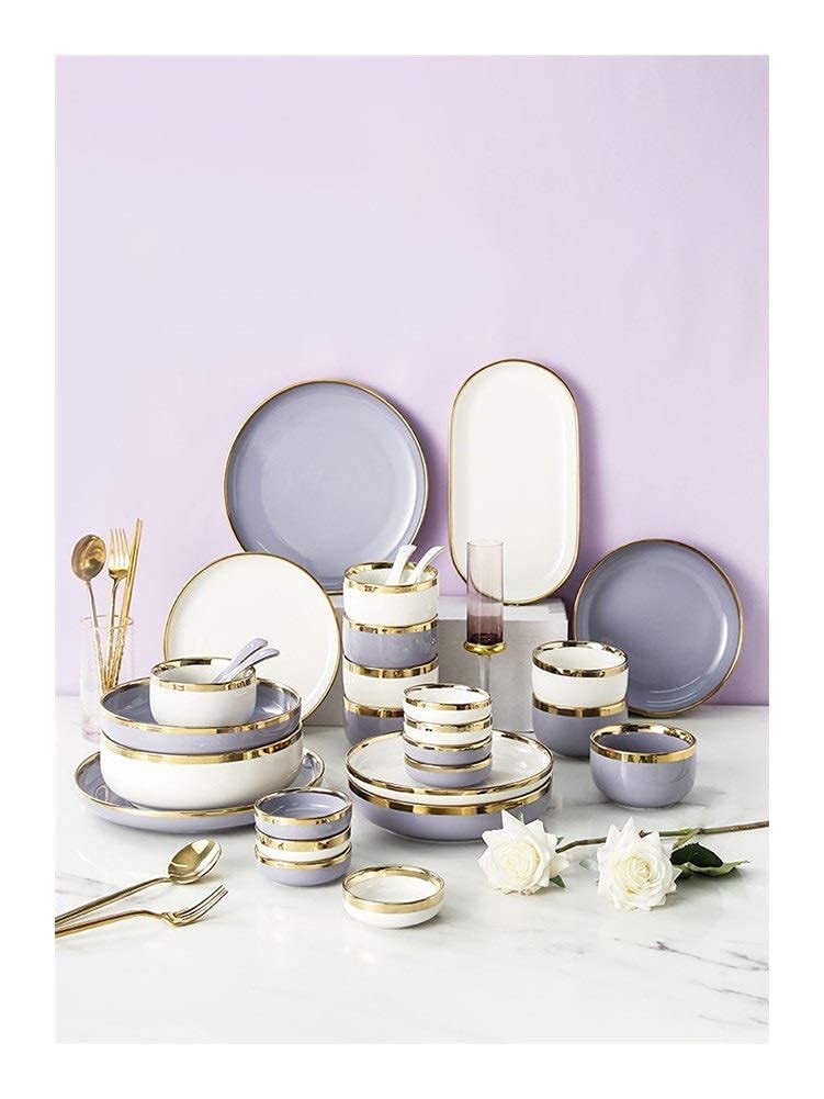 Juego De Vajilla China De Cerámica Phnom Penh, Platos Y Cuencos para Restaurantes Y Bodas, Estilo Europeo, Morado, para 2 Personas.
