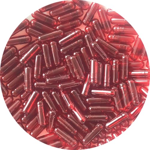 Pure Capsules® Lot de 100 capsules vides rouges transparentes taille 0, capsules de gélatine vides, taille 0, capsule colorée rouge transparent, sans BSE,...