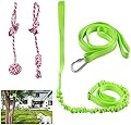 Outdoor Hanging Bungee Dog Toy, Retractable Interactive Tether Tug Dog Toy with 2 Chew Rope Toys for Small to Large Dogs - Best for Tug of War, Bite Training, Pull Exercise, Solo Play (Green)