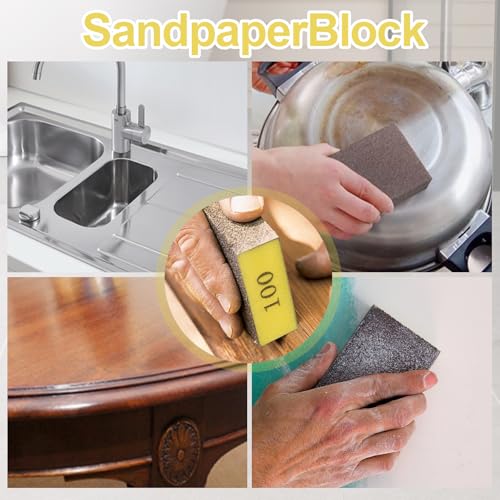 Image of Romeda 8-Pack Sandpaper Block, 100 Grits Washable and Reusable Handmade Sanding Sponge, Drywall Sandpaper Blocks for Wooden Drywall Sheetrock and Metal Glazing
