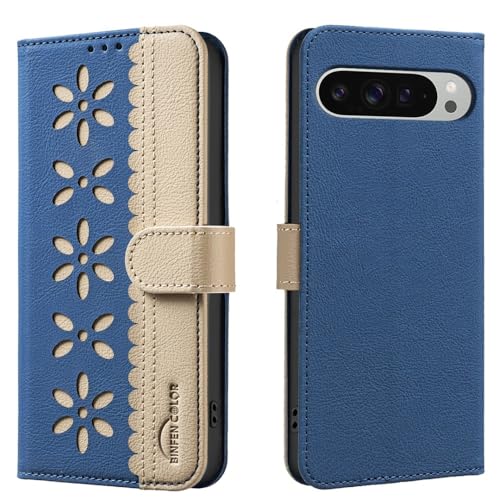 Étui en cuir premium bleu foncé pour Google Pixel 9 Pro XL, housse portefeuille élégante