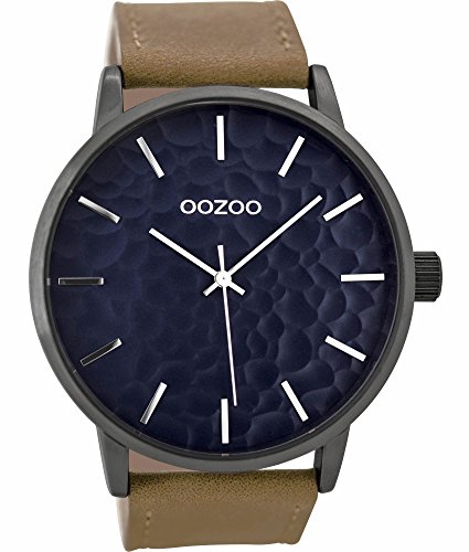 Preisvergleich Produktbild Oozoo Herrenuhr mit Lederband 48 MM Blaugrau / Braun C9442