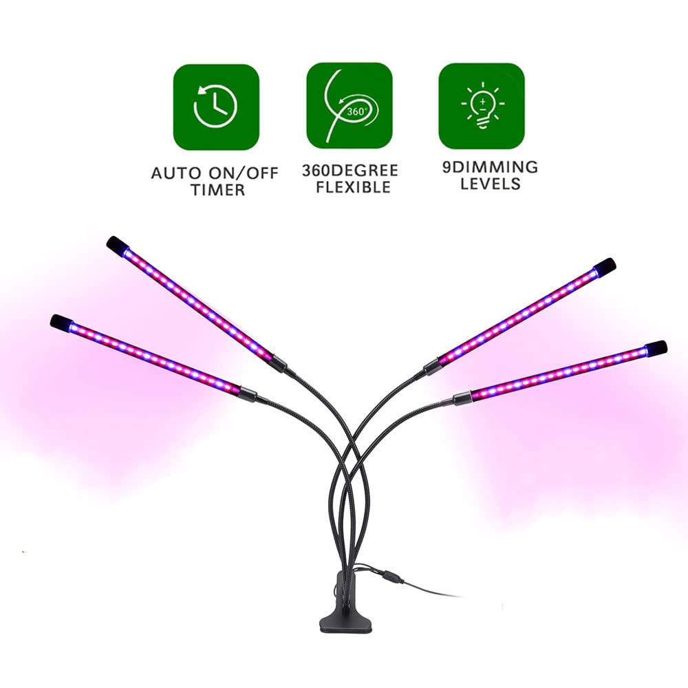 TopHomer Coltiva luci per piante da interno, luci per piante a spettro completo con collo d'oca regolabile, 9 livelli di attenuazione, 3 modalità di illuminazione