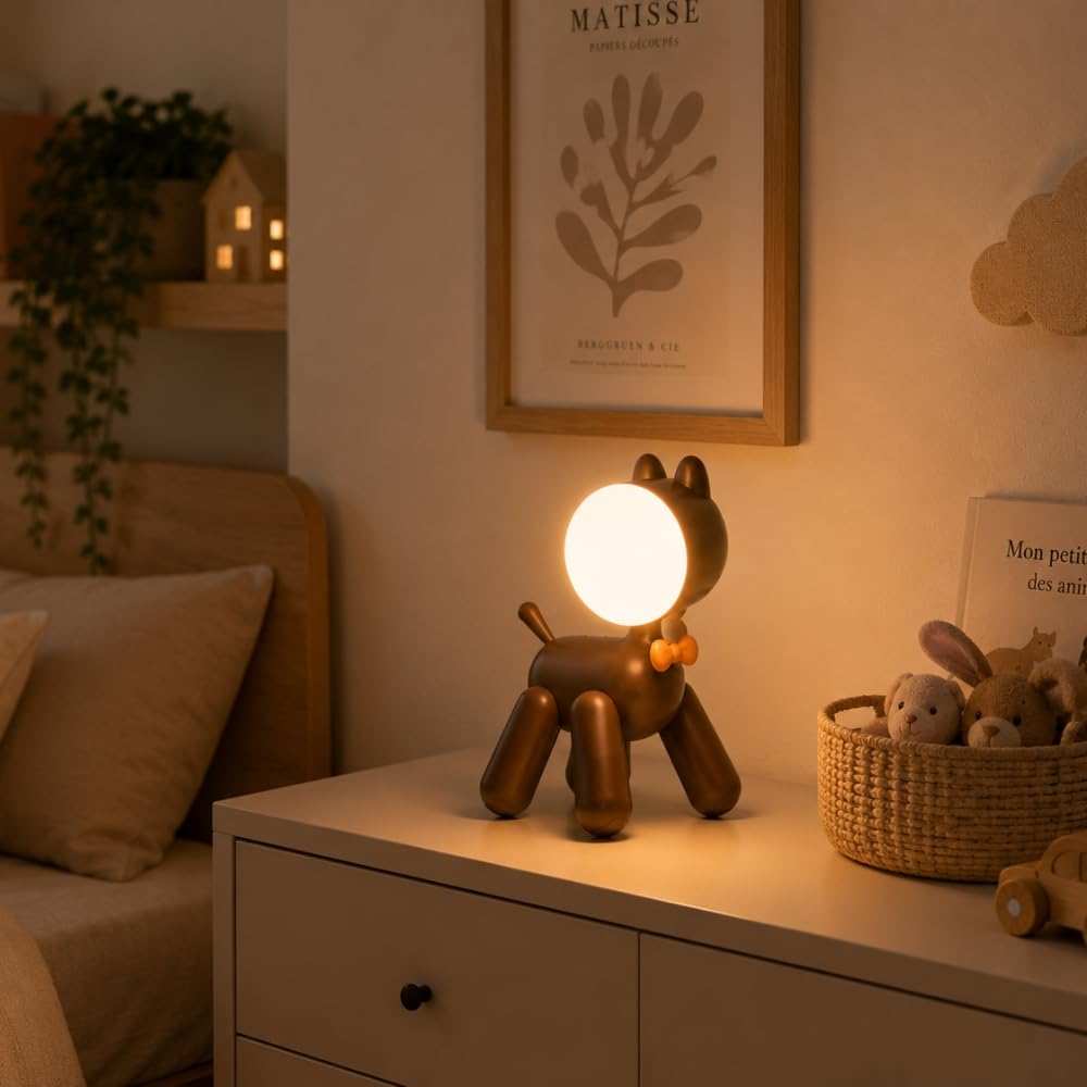 SHOP-STORY Veilleuse LED Chien Marron Rechargeable – Lampe de Chevet Enfant avec 2 Intensités d’Éclairage et Batterie Intégrée