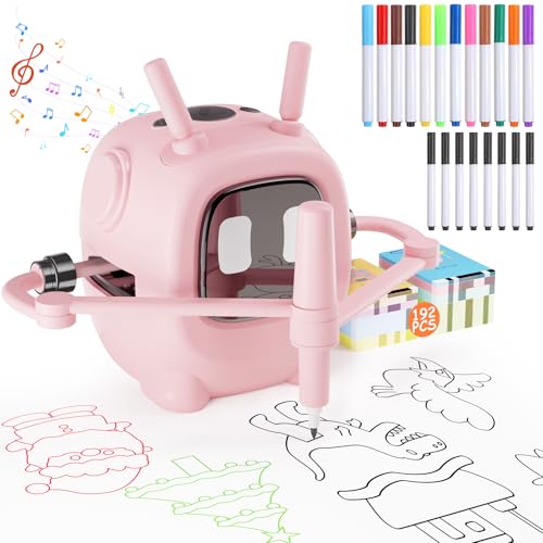 Drawing Robot for Kids with 192 Cards Smart Robot Drawing Machine Toys for 3+ Year Old Boys and Girls Interactive Painting Learning and Educational Toy Perfect for Birthday Chirstmas Party Pink
