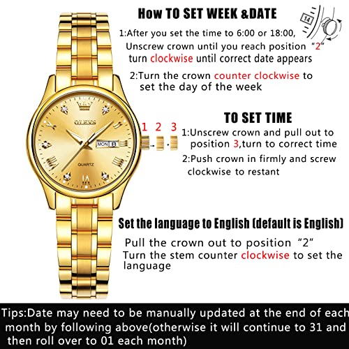 Image of OLEVS Luxury Ladies Watches,Women's Watch with Day and Date,Female Watch for Small Wrist,Gold Stainless Steel Watches for Women,Easy Read Ladies Wrist Watches Waterproof(Adjustable Strap