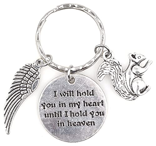 I Will Hold You in My Heart Until I Hold You in Heaven Angel Wing Bereavement Pet Memorial Companion Four-Legged Friend Sympathy Loss of Loved One Dog Pet Fur Baby Friend Squirrel Keychain 115E