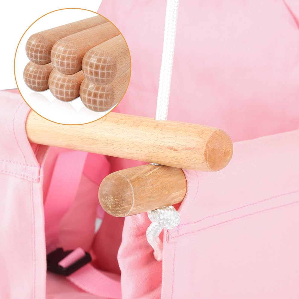 Altalena per bambini in tela con sacchetto per orso, 29 x 29 x 31 cm, altalena in legno ecologico traspirante con cintura di sicurezza, carico massimo 25 kg regolabile per interni ed esterni, rosa