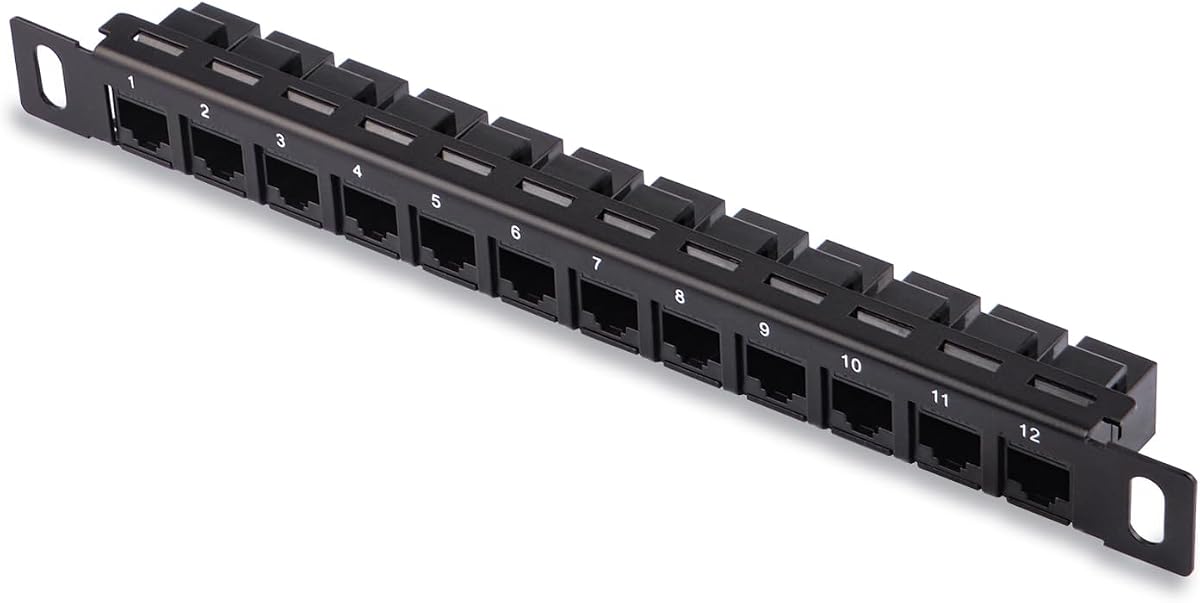 GeeekPi Panel de conexión de 12 puertos, panel de conexión de red CAT6 de 0,5 U de 10 pulgadas para DeskPi RackMate T1/T0/T2/T1 Plus/T0 Plus/TL1 y gabinete de red/rack de servidor de 10 pulgadas