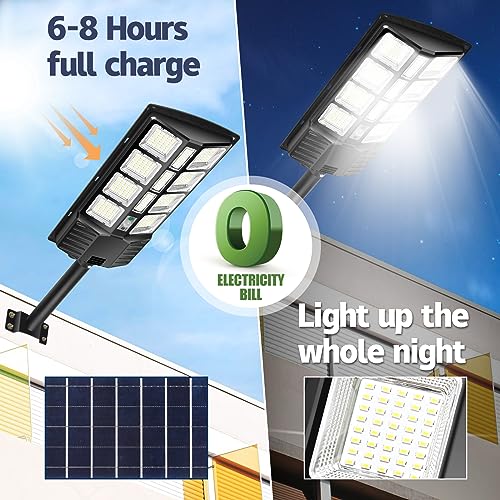 Image of Solar Street Lights Outdoor - 2 Pack 1800W Solar Parking Lot Lights, 7000K LED Solar Lights, Dusk to Dawn, Motion Sensor, IP65 Waterproof Solar Lights with Remote Control
