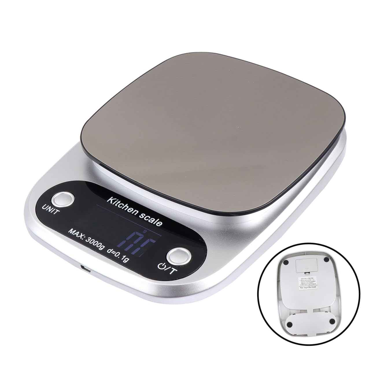 Gatuida Báscula De Cocina Digital Recargable De 3 Kg y 0,1 G, Acero Inoxidable Plateado, Alta Precisión, Portátil, Para Alimentos y Joyería