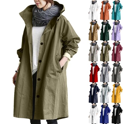 AMDOLE Chaquetas para mujer del Reino Unido, chaquetas impermeables ligeras para mujer, chubasquero para exteriores, cortavientos, chaqueta larga con capucha, resistente al viento, gabardina, B-Verde