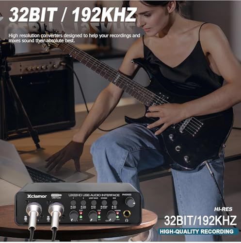 Image of USB Audio Interface 2 In 2 Out Sound Card 24 Bit 192kHz Recording Interface with XLR Mic Line Hi Z Inputs Phantom Power for Guitar Vocal Podcast Streaming Compatible with Windows Mac