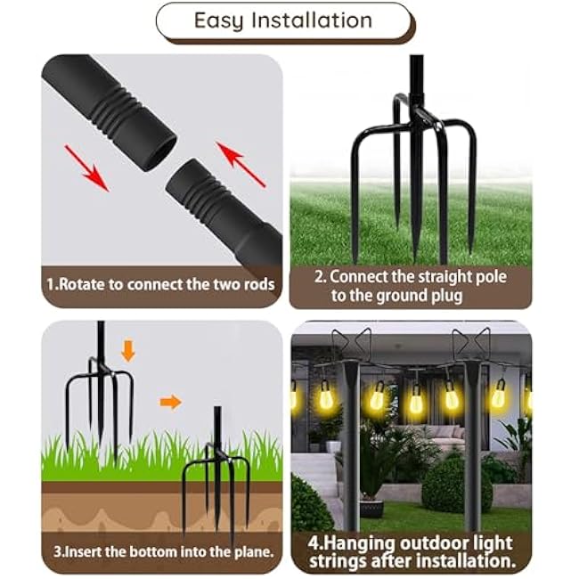 5Pack 8.6FT String Light Poles for Outside Adjustable Light Poles for Outside String Lights for Outside String Lights Hanging, Garden Lawn, Christmas, Wedding, Party