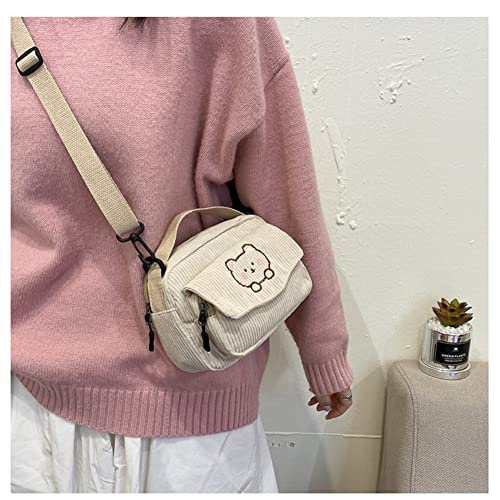 Cute Bags Kawaii Purse Wallets Aesthetic Small Corduroy Crossbody Bag with Bear Keychains Kawaii Gift for Women Teen Girls 6