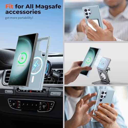 Image of SUPFINE Magnetic for Samsung Galaxy S23 Ultra Case, (Built-in Magnets) (Military Grade Drop Protection) Slim Translucent Shockproof Phone Case,Sliver Blue