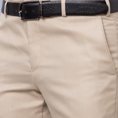 Image of Park Avenue Men's Smart Fit Polyviscose Blend Flat Front Structure Pattern Fawn Formal Trouser