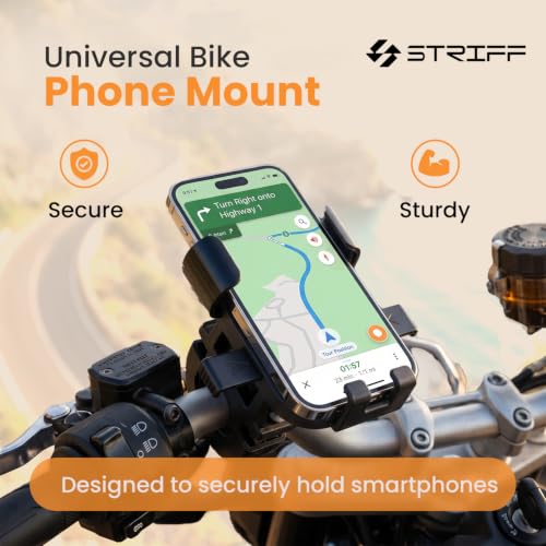 Image of STRIFF UltraMount Bike Mobile Holder with Push Button Release, Adjustable Height, 360 Rotation, One-Hand Lock, Anti-Shake Secure Handlebar Mount for Motorcycle, Bicycle & All Smartphones