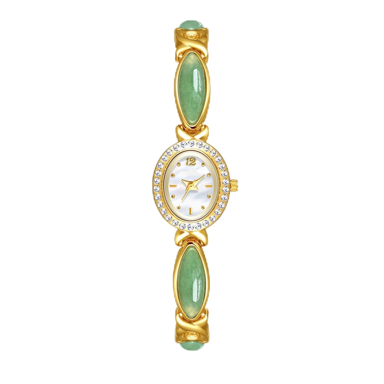Confezione da 2 orologi al quarzo con quadrante ovale in avventurina naturale e nefrite, orologio con bracciale impermeabile, regalo alla moda for donna