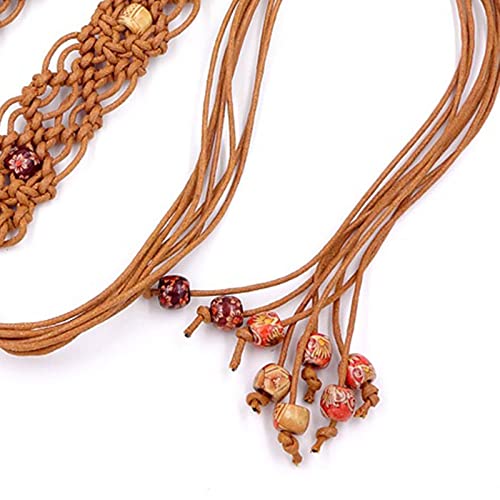 Waist Belt, Beads Decors Bohemian Waist Belt Women Elastic Belt Ethnic Braided Belt Thin Waistband Brown Waist Rope4