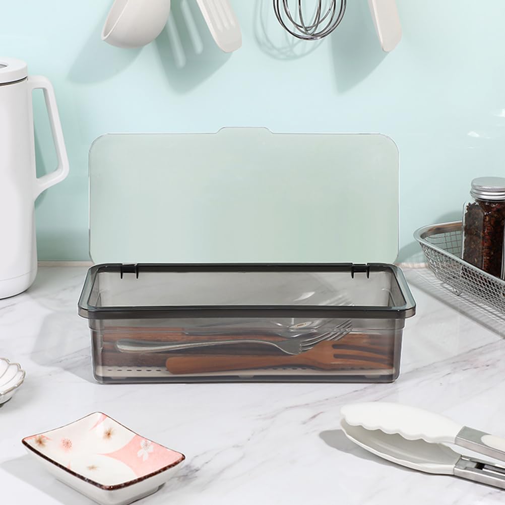 Organisateur De Couverts Multifonction Avec 4 Compartiments Et Couvercle Boîte De Rangement Pour Ustensiles Cuisine Cuillères Fourchettes Baguettes 11.02X5.12X5.51 Pouces