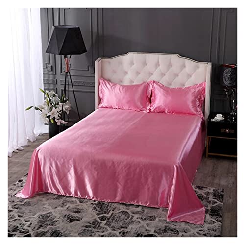 GMGQJST Sabanas Seda Sábana de Cama Verde Rojo Color sólido sábanas Superiores Lisas for el hogar 2 tamaños Ropa de Cama Juegos de sábanas Funda de colchón Almohadilla(3,A Pair of Pillowcase)