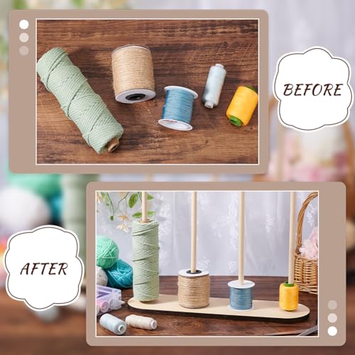 Image of PH PandaHall Wooden Ribbon Rack Storage Ribbon Organizer Spool Holder Wire Spool Stand Holder for Sewing Craft Mesh Wreath Crochet Thread Tulle Roll Florist Arts Wrapping Gift, 14.2x3.8x11.8inch