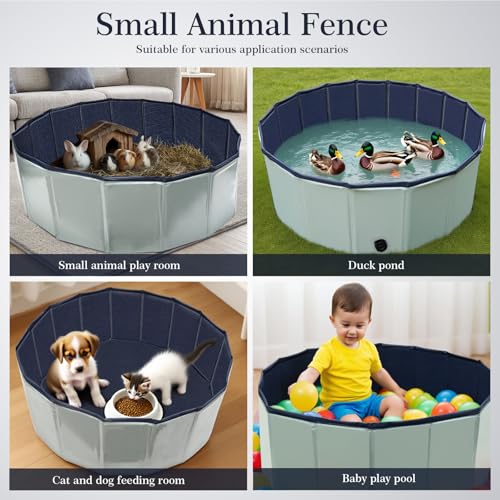 IDUNSEED Kleintiere Freigehege 80 * 30cm, Wasserdicht und Faltbar, Geeignet für Kaninchen, Hühner, Hasen, Hamster, PVC Material, Kann zum Baden von Hühnern und Entenküken Verwendet Werden,Grau