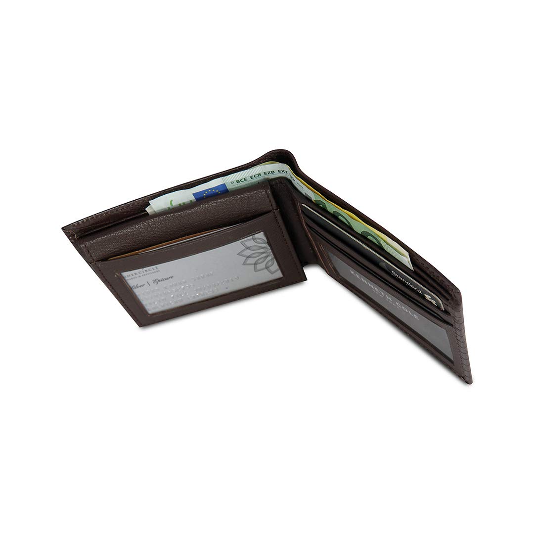 Kenneth Cole Mens Wallet - Pure Italian Leather with RFID Protected Slim Bifold and 5 Card Slot, Brown