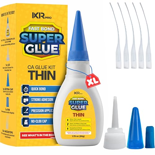 CA Glue Thin Viscosity Kit, 1.75 oz. Cyanoacrylate Glue, Super Glue for Precision Repairs, Wood, Plastic, Model Building, Crafts, and 3D Printing, Fast-Drying Adhesive for Tight Spaces and Cracks