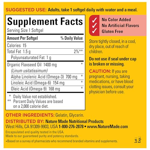 Nature Made 2825 Extra Strength Flaxseed Oil 1400 Mg, Fish Free Omega 3 Supplement thumb #4